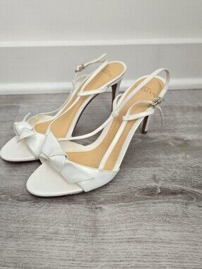 Alexandre Birman Clarita White Leather Bow Slingback Sandals Heels 37